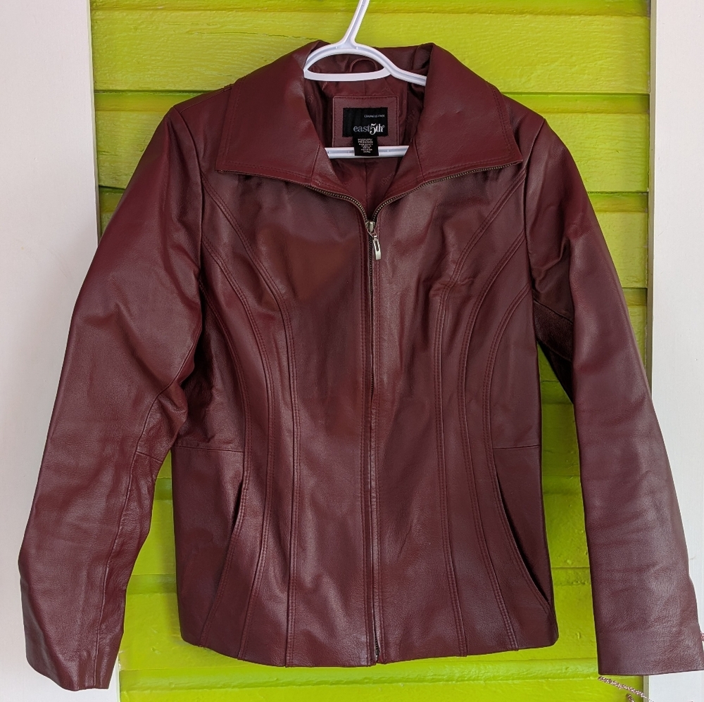 East 5th Women's Burgundy Genuine Leather Zip Jacket Medium